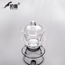 Glass three just cover bowl with lid bubble cup single tea bowl tea set large heat-resistant non-hot transparent thick small