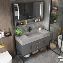 Modern rock board one-body basin solid wood bathroom cabinet floor-standing sink toilet washbasin cabinet combination