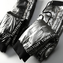 Winter thickened warm white duck down glossy coating rubber outdoor casual waterproof down pants men wear slim tide