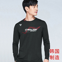 Korean imported spring and autumn badminton clothing top mens round neck long sleeve sports T-shirt 1225 quick dry