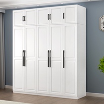 European style wardrobe Solid wood modern simple household bedroom economical combination overall wood three four five door large wardrobe