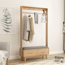 Coat cabinet Floor solid wood bedroom hanger Nordic ins living room Solid wood shoe stool Simple modern shoe stool
