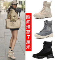 Outdoor hiking shoes inside increased female 2021 summer new leather canvas retro Joker ins Net red Martin boots
