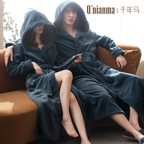 Couples pajamas women autumn winter coral fleece nightgown mens long bathrobe plus plus plush winter flannel yukata