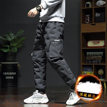  Down pants mens winter mens outer wear thickened pressure glue white duck down pants outdoor sports fashion warm pants cotton pants