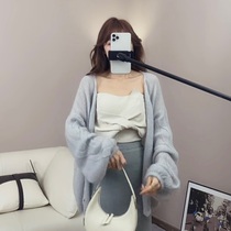 Madofit hemp beans Laziness London Holiday Soft glutinous Horse Hairy lantern sleeves knit cardiovert blouse