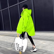 Fluorescent green windbreaker womens 2021 mid-long spring new spring and autumn Korean version loose this years popular coat coat