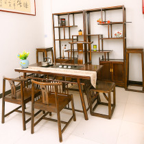  Old elm solid wood tea table and chair combination New Chinese living room Zen furniture designer Kung Fu tea table walnut tenon