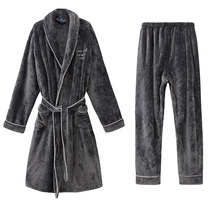 Autumn Winter Flannel Sleeping Robes Thicken Warm Mens Sleeping Clothes Autumn Winter Money Big Code Coral Suede Bathrobe Garnter Length