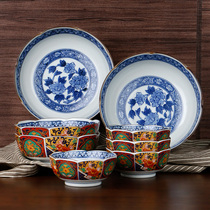 Mei thick burning bowl set 4 people Japanese imported Chinese handmade retro palace style ceramic tableware home gifts