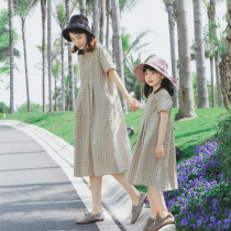 2022 summer dress new card its plaid loose pro-load wave art and girl mother woman dress pure cotton one-piece dress