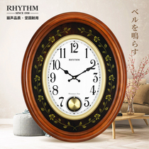 RHYTHM Lam big wall clock living room Clock Hotel European style retro luxury solid wood clock modern quartz watch