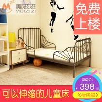  Retractable bed Wrought iron childrens bed with guardrail adjustable girl boy princess bed Small apartment space-saving single bed