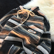 Jew4room special couples wear autumn wear 2021 trend stripes advanced sense niche design sense sweater men