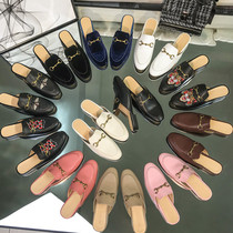 Baotou half slippers Women summer wear Muller shoes 2021 New Horse title buckle flat shoes leather Net red lazy people cool