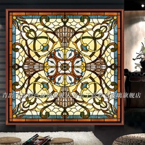 Custom-made entrance partition screen Wall wall lamp aisle ceiling Solid wood moving doors and windows Church color art glass