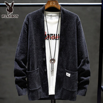 Playboy Spring and Autumn Knit Long Sleeve Mens Sweater ins Hong Kong Style Korean Mens Personality Jacket Cardigan