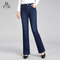 Autumn new micro-pulled denim pants women's high waist flared pants stretch slim slim lengthened middle-aged mother pants
