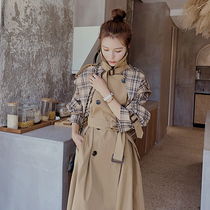  Lecea Alice windbreaker womens mid-length 2021 autumn new plaid stitching design sense coat jacket female