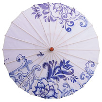 Blue and white porcelain ancient costume oil paper umbrella ancient umbrella classical umbrella stage dance umbrella dancing performance props decorative umbrella