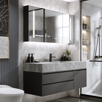 Light luxury bathroom cabinet combination Simple modern mirror cabinet Bathroom hand washing washbasin rock board washbasin set