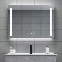  Nordic smart anti-fog bathroom mirror cabinet wall-mounted solid wood mirror box with led light bathroom mirror with shelf cabinet