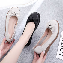 2021 spring and summer shallow mouth Doudou shoes soft-soled leather flat heel shoes round head casual flat womens shoes large size mom