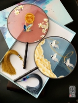 Chinese style gift group fan round fan double-sided silk handmade double-sided embroidery fan Ebony palace fan Su embroidery
