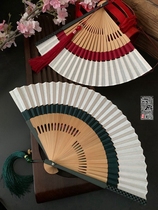 Chinese style solid color blank Japanese 7 inch female male fan retro style folding fan cotton linen double section cloth summer Daily fan