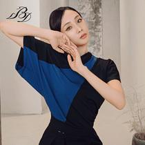 BD Betty Modern Dance Top Womens Latin Dance Clothes National Standard Dance Clothing Ballroom Dance Contrast Color Shoulder Practice Clothes BD20
