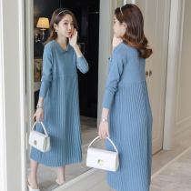 Pregnant Womens Autumn and Winter 2021 Fashion Hot Mom Pregnancy Lapel Sweet Age Loose Slim Knitted Dress