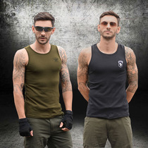 Outdoor summer military fan frock vest mens stretch slim fit fitness sports base shirt fashion army green hurdler vest