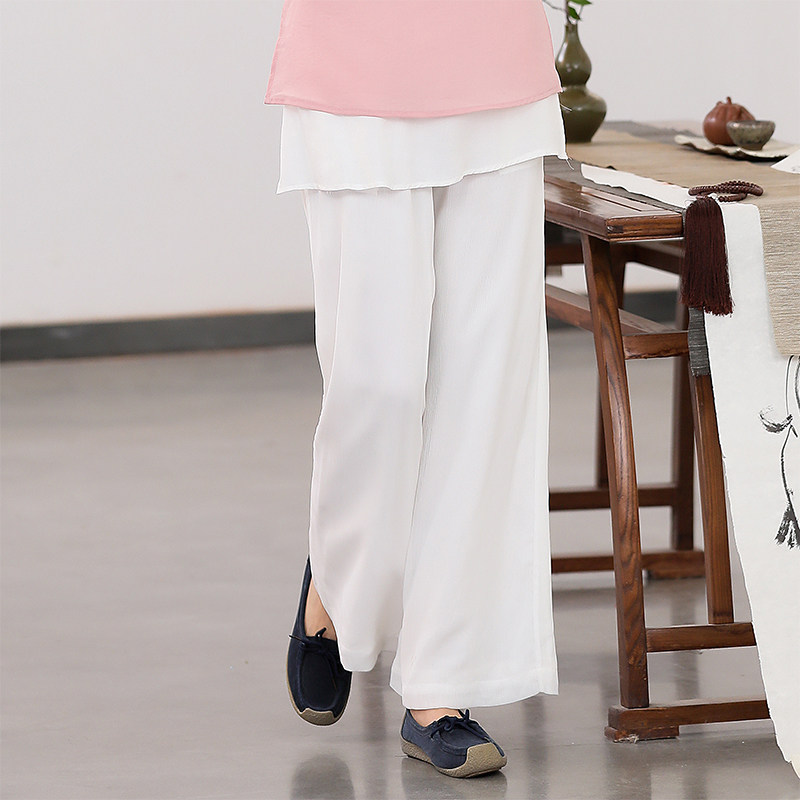Van Xiangyun 591 double-layered chiffon flowing wide-legged pants loose waist loose Zen tea meditation tai chi yoga pants