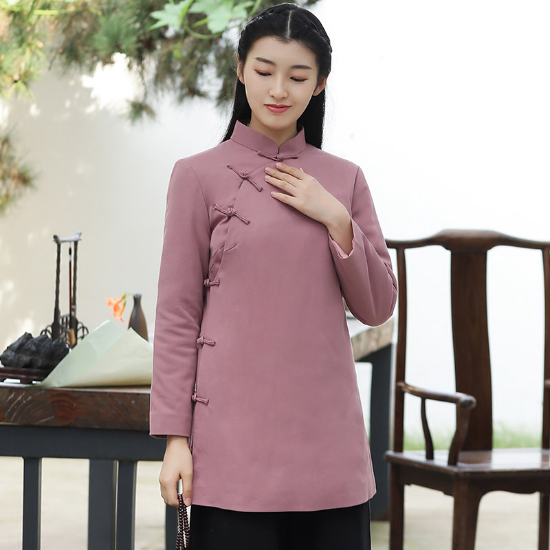 Tang dress Chinese womens cheongsam top retro Chinese autumn and winter dress thick plus cotton wool big plate buckle young 727
