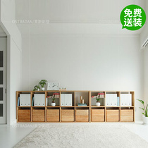 Solid wood bookcase bookcase integrated partition floor lattice shelve combined custom day style long storage cabinet TV cabinet