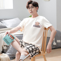 2021 new pajamas mens summer pure cotton short-sleeved cartoon home clothes thin mens pajamas spring and summer two-piece suit