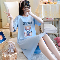 Sleeping Skirt Woman Summer Pure Cotton Thin short sleeve dress sweet and sexy pyjamas lady summer big code home for women in summer