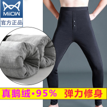 Cat man goose down down pants men wear slim high waist warm winter thickened fattening large size stretch mens cotton pants
