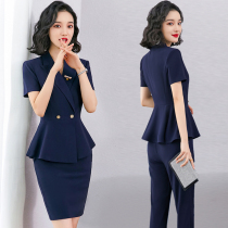 Professional suit suit female Korean version temperament goddess Fan summer beauty salon Jewelry hotel front desk overalls short sleeves