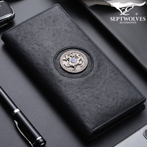 Mens wallet Seven wolves genuine leather long style 2021 new luxury brands bursting with 2022 leather wallet designer leather bag men