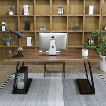 American LOFT Wrought iron solid wood rectangular desktop computer desk Study desk Vintage solid wood simple desk