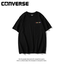 Half-sleeve printed embroidery cotton oversize round neck men and women short sleeve loose couple T-shirt