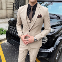 Stripe suit suit men Korean version of self-cultivation leisure business dress youth three-piece wedding groom trend elasticity