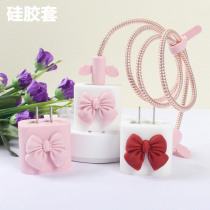 Apple 12 13pro mini 11promax ipad98 mobile phone 20W charger sticker data cable winding rope cartoon bow Decorative Film soft silicone protection