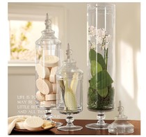 European style high-foot glass candy jar with lid wedding table display bottle cake shop window ornament transparent storage jar