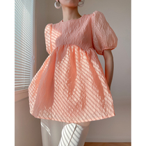 Pink shirt womens fashion foreign design niche jacquard bubble sleeve halter careful machine short socialite top