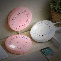 (more plug-in-row) electric socket panel Porous Bits Round check with usb small night light creative plug