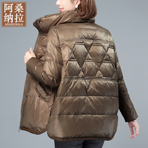 90 velvet down jacket women short 2021 Winter New temperament stand collar middle-aged mother fashion casual warm coat
