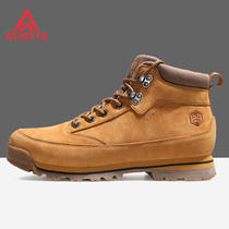 Hummer men and women outdoor hiking shoes couples same wear-resistant non-slip slippery boots mens leather high-top casual boots