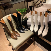 One force meter gray V mouth but knee high boots female pointed white knight boots leather Western denim boots